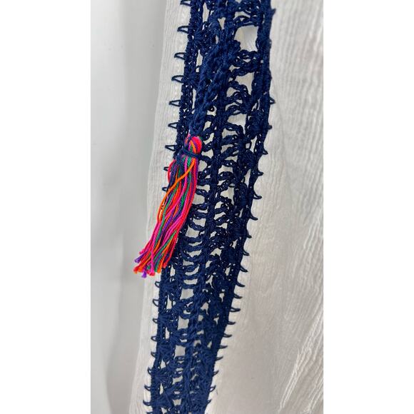 Anna Kosturova hand made oversized crochet trim tunic top white navy SZ Small - Picture 5 of 8
